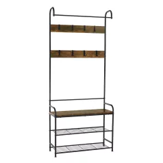   Akasztó cipőtárolóval, fekete fém/MDF rusztikus fa, KELAM