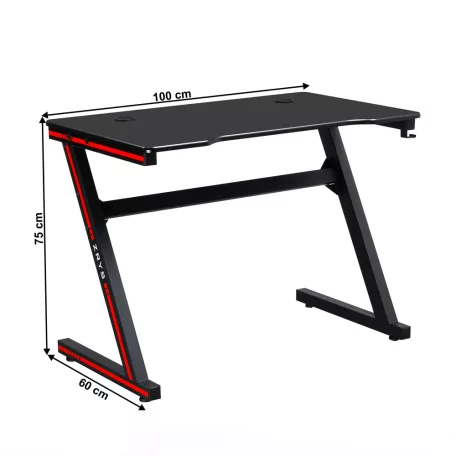 Gamer asztal/számítógépasztal, fekete/piros, MACKENZIE 100cm