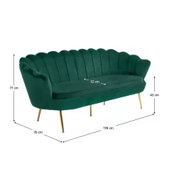  Luxus heverő, 3-as ülés, smaragd Velvet szövet/króm arany, Art-deco stílus, NOBLIN