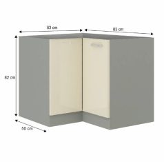   Alsó sarokszekrény, szürke/krém extra magasfényű, PRADO 90/90 DN ZB