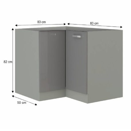 Alsó sarokszekrény, szürke/szürke extra magasfényű, PRADO 90/90 DN ZB