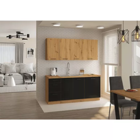 Alsó konyhaszekrény, matt fekete/artisan tölgy, MONRO 60 D 1F BB