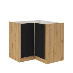   Alsó sarokszekrény, matt fekete/artisan tölgy, MONRO 90/90 DN 1F BB