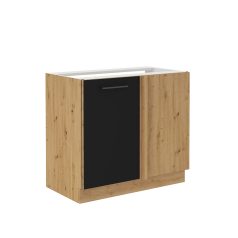   Alsó konyhaszekrény, matt fekete/artisan tölgy, MONRO 105 ND 1FFBB