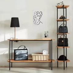 Polcállvány ipari stílusban, fekete/akác, MULIN