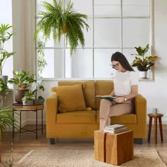   Teljesen kárpitozott heverő, 3-as ülés, mustár színű szövet, LUANA