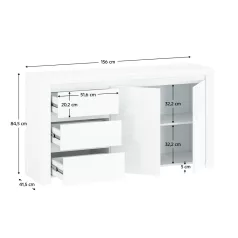 Komód 2D3S, fehér fényes, LINDY