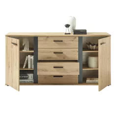 Komód, artisan tölgy/fekete, KANODE