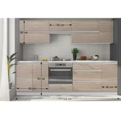 Elemes konyhabútor 2,6m, fehér/tölgy sonoma, LINE