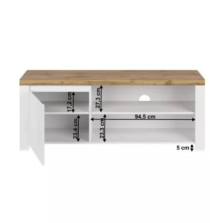 TV asztal 1D/160, fényes fehér/wotan tölgy, VILGO