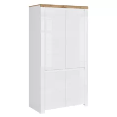 Szekrény 4D, fényes fehér/wotan tölgy, VILGO