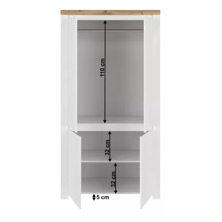 Szekrény 4D, fényes fehér/wotan tölgy, VILGO