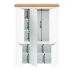 Szekrény 5D tükörrel, fényes fehér/wotan tölgy, VILGO