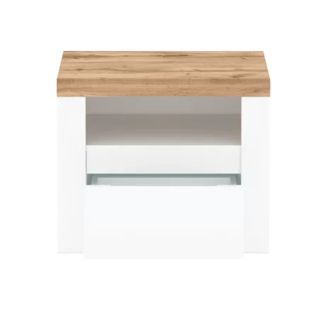 Éjjeliszekrény 1S, fényes fehér/wotan tölgy, VILGO