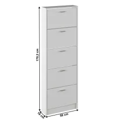 Cipősszekrény, 5 soros, fehér, MOBI 15