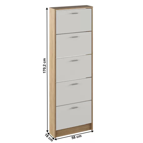 Cipősszekrény, 5 soros, sonoma tölgy/fehér, MOBI 15