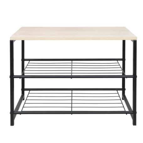 Cipőtartó, 2 soros, fekete/természetes, TADEO