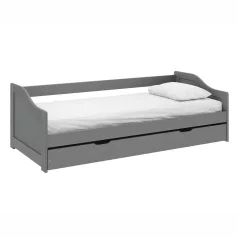   Ágy kihúzható pótággyal, szürke, tömörfa, 90x200, LAURA NEW