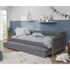   Ágy kihúzható pótággyal, szürke, tömörfa, 90x200, LAURA NEW