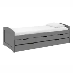   Ágy kihúzható pótággyal, szürke, tömörfa, 90x200, MARINELLA NEW