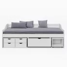 Ágy tárolóhellyel, fehér, tömörfa, 90x200, MAXI NEW