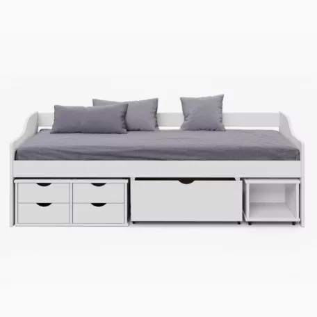 Ágy tárolóhellyel, fehér, tömörfa, 90x200, MAXI NEW