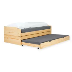   Ágy kihúzható pótágyakkal, természetes, tömörfa, 90x200, FLOPY