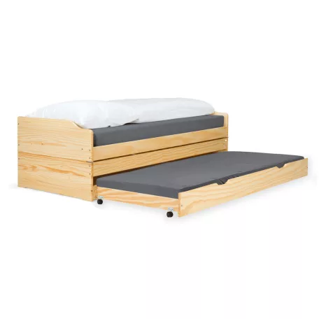 Ágy kihúzható pótágyakkal, természetes, tömörfa, 90x200, FLOPY