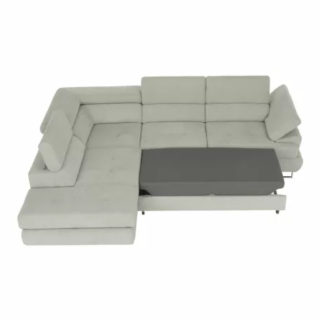 Ülőgarnitúra tárolóhellyel, világosszürke, szövet, balos, BUTON R