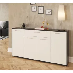 Komód, fekete/fehér, LUNIA