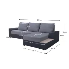   Univerzális ülőgarnitúra, sötétszürke/szürke, FERGUS ROH