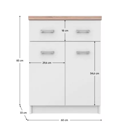 Komód 2D1S/60, fehér/sonoma tölgy, TOPTY TYP 41