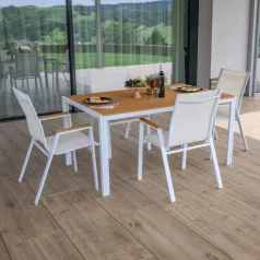 Kerti rakásolható szék, fehér acél/tölgy, BONTO