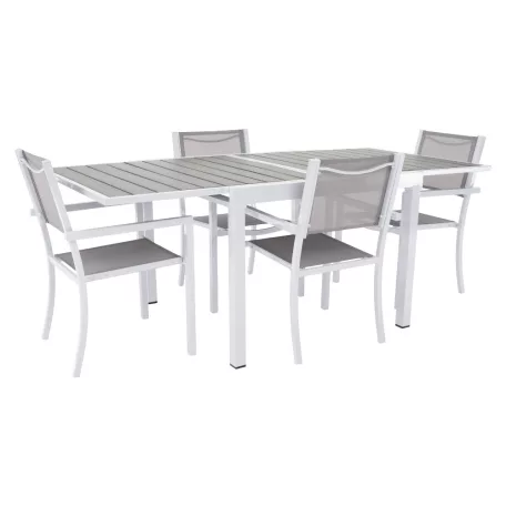 Kerti rakásolható szék, fehér acél/világosszürke, DORIO