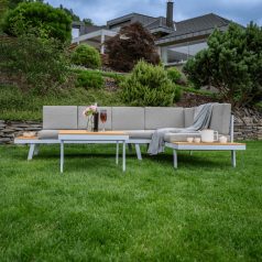 Kerti szett, fehér acél/tölgy/világosszürke, PELOR