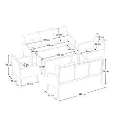 Kerti 5 részes rattan szett, fekete/szürke, LERON