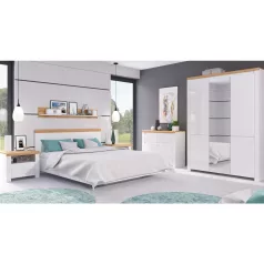 Ágy, 120x200, fehér/wotan tölgy, VILGO