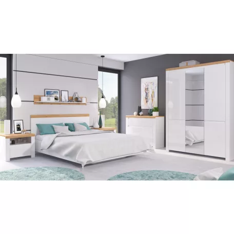 Ágy, 120x200, fehér/wotan tölgy, VILGO