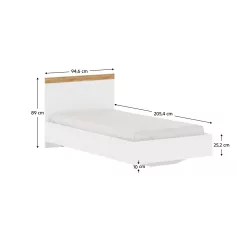 Ágy, 90x200, fehér/wotan tölgy, VILGO