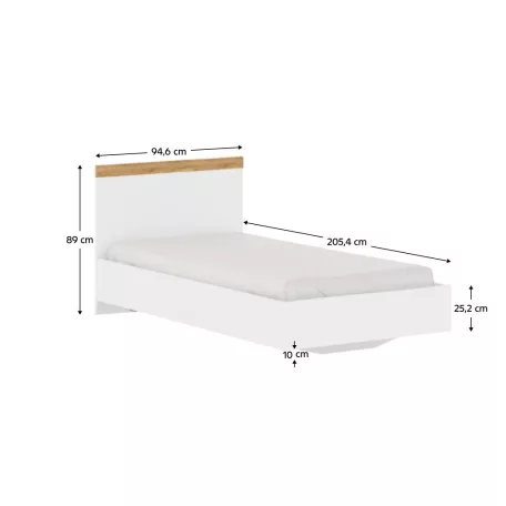 Ágy, 90x200, fehér/wotan tölgy, VILGO