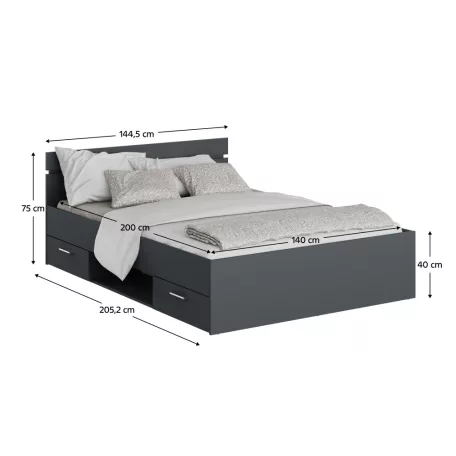 Ágykeret, 140x200, grafit, MICHIGAN NEW