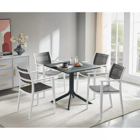 Rakásolható szék, fehér/szürke-barna, HERTA