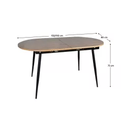   Étkezőasztal, széthúzható, tölgy/fekete 150-190x75 cm, TAMERON