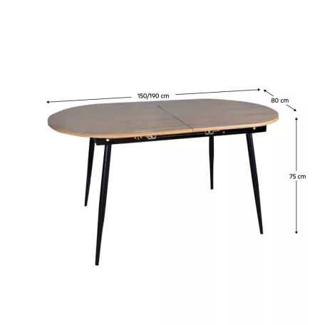 Étkezőasztal, széthúzható, tölgy/fekete 150-190x75 cm, TAMERON