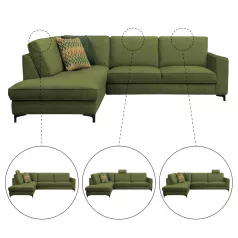   Széthúzható ülőgarnitúra, olíva zöld, balos, ERMON ROH