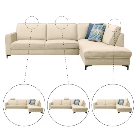 Széthúzható ülőgarnitúra, krémszínű, jobbos, ERMON ROH