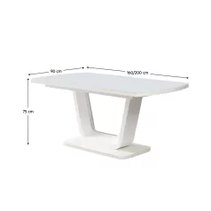   Kihúzható étkezőasztal, fényes fehér, 160-200x90 cm, OLAV