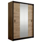 Tolóajtós szekrény, fekete/craft tölgy, 150x215 cm, CRAFT