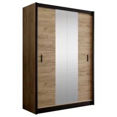   Tolóajtós szekrény, fekete/craft tölgy, 150x215 cm, CRAFT