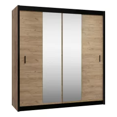   Tolóajtós szekrény, fekete/craft tölgy, 203x215 cm, CRAFT